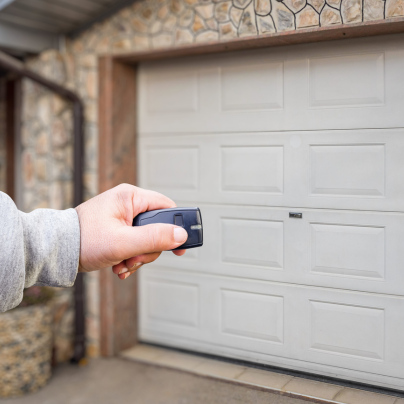State College security key fob pointing to a garage door